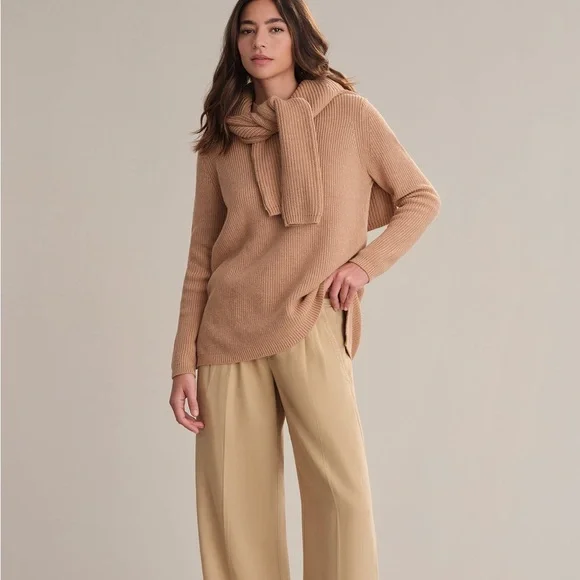 525 America EMMA: CREWNECK SHAKER STITCH Peach Knit Sweater Minimalist Cozy - Picture 4 of 11